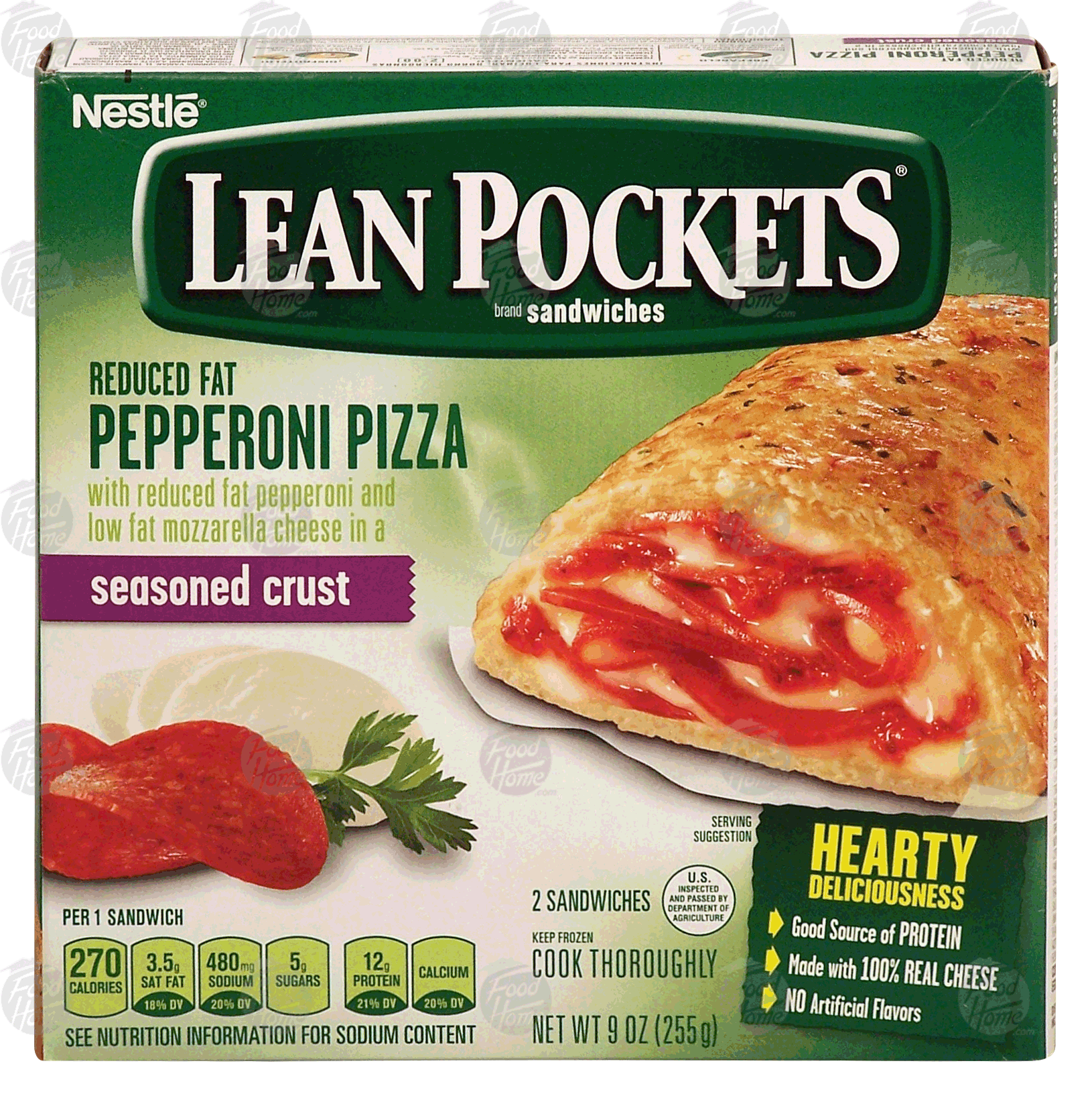 Nestle&nbsp;Lean Pockets&nbsp;reduced fat pepperoni pizza in a seasoned crust, 2 sandwiches Full-Size Picture